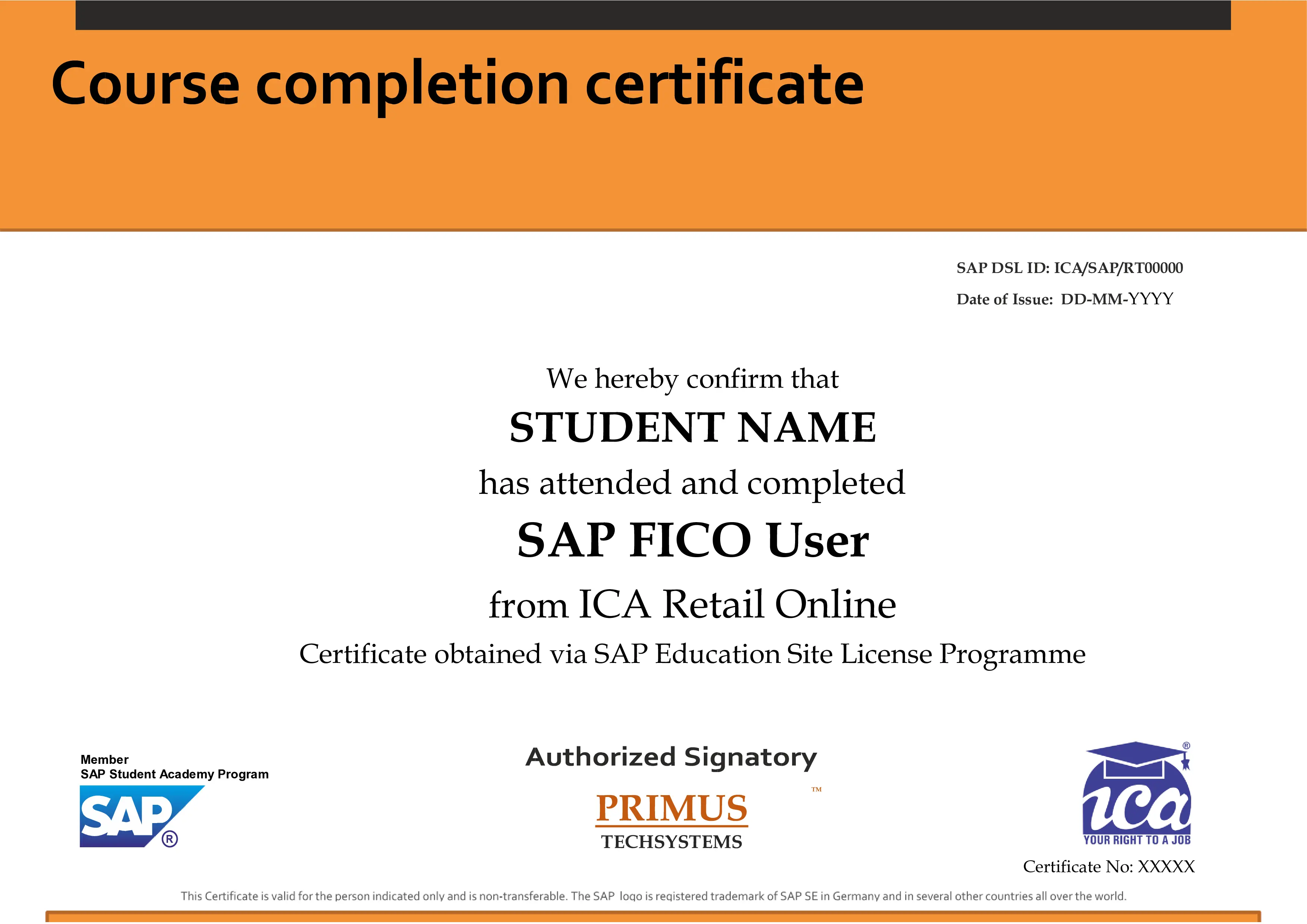 SAP FICO Course Certificate